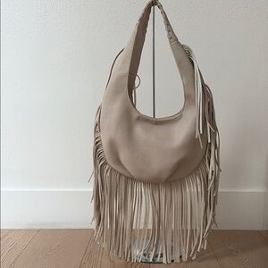 Fringe Cream Hobo Bag